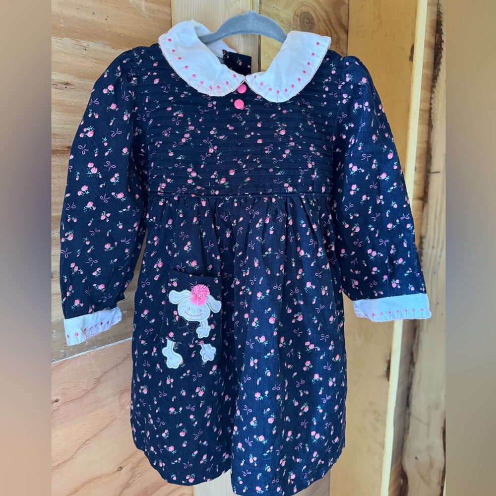Thin wale corduroy dress with pretty flowers and details size 24 months
